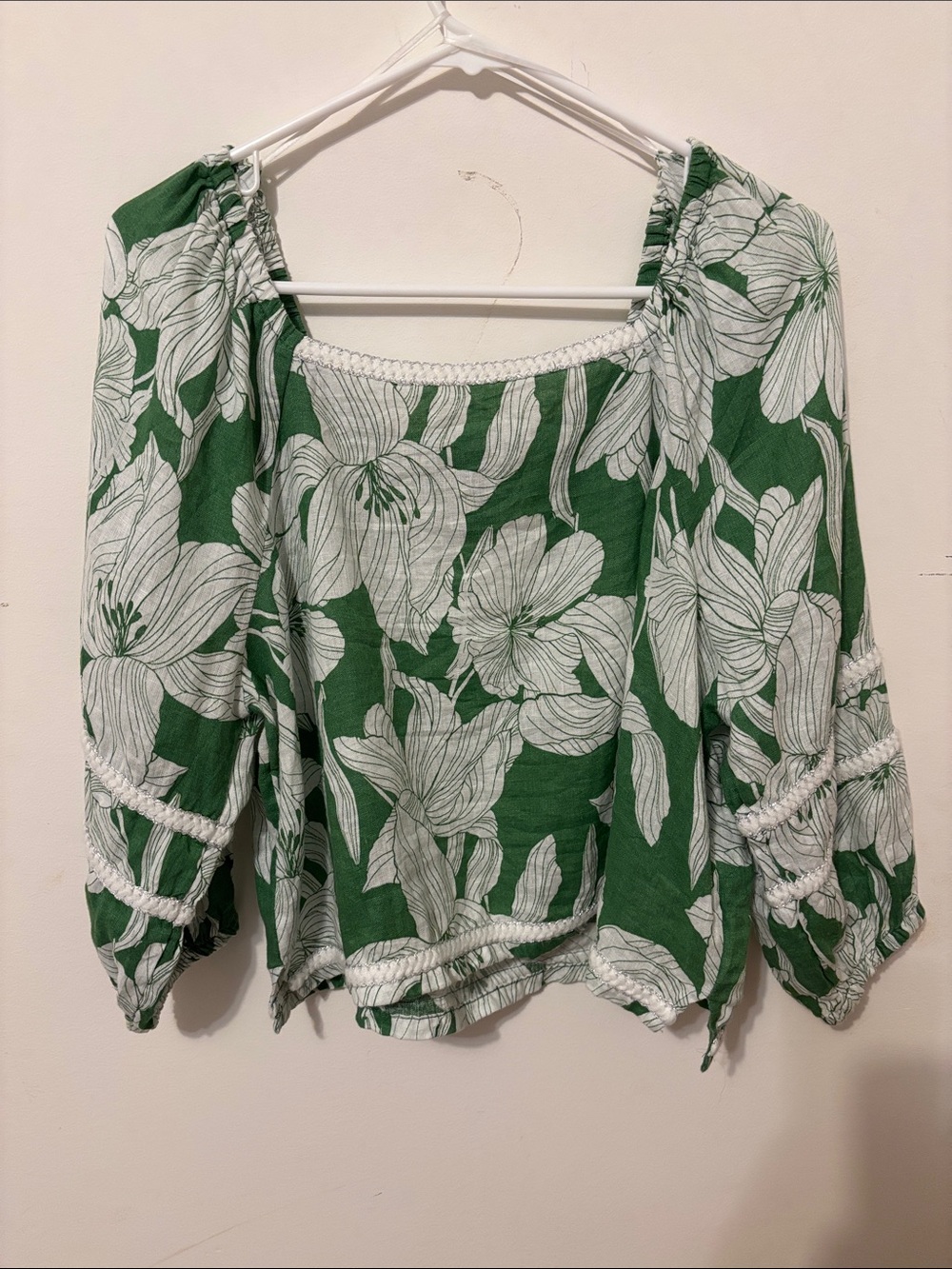 Linen Green Floral Women's Top